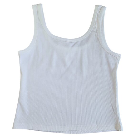 White Ribbed Sleeveless Fitted Tank Top - Small - Picture 3 of 4